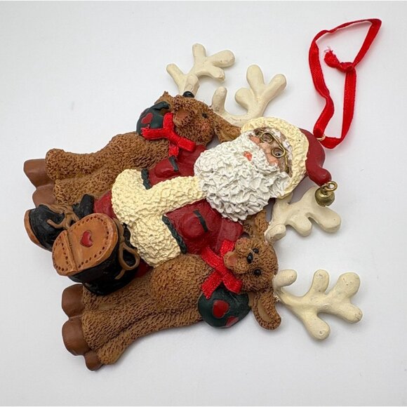 Vintage Kurt S Adler Holly Dearies Santa & Reindeer Christmas Tree Ornament - Picture 4 of 8